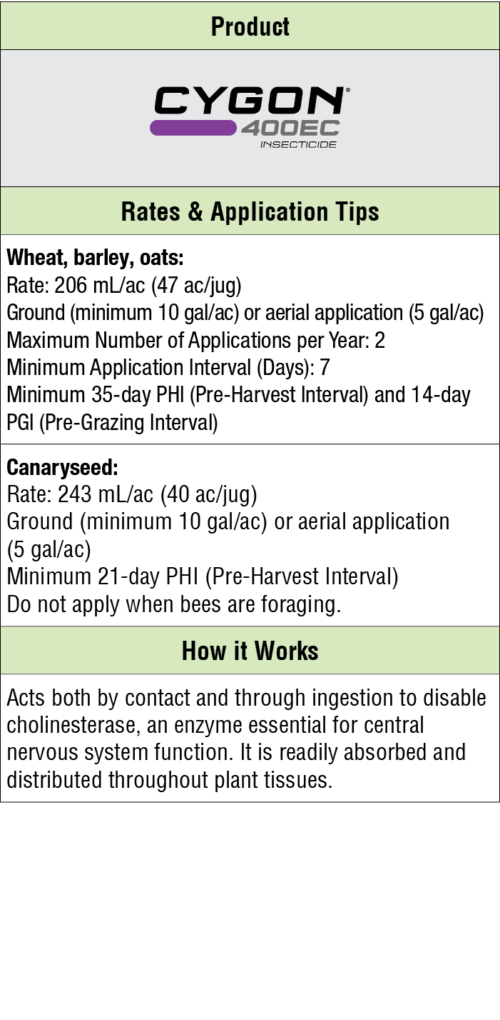 Product,￼,Rates & Application Tips,Wheat, barley, oats: Rate: 206 mL/ac (47 ac/jug) Ground (minimum 10 gal/ac) or aer...