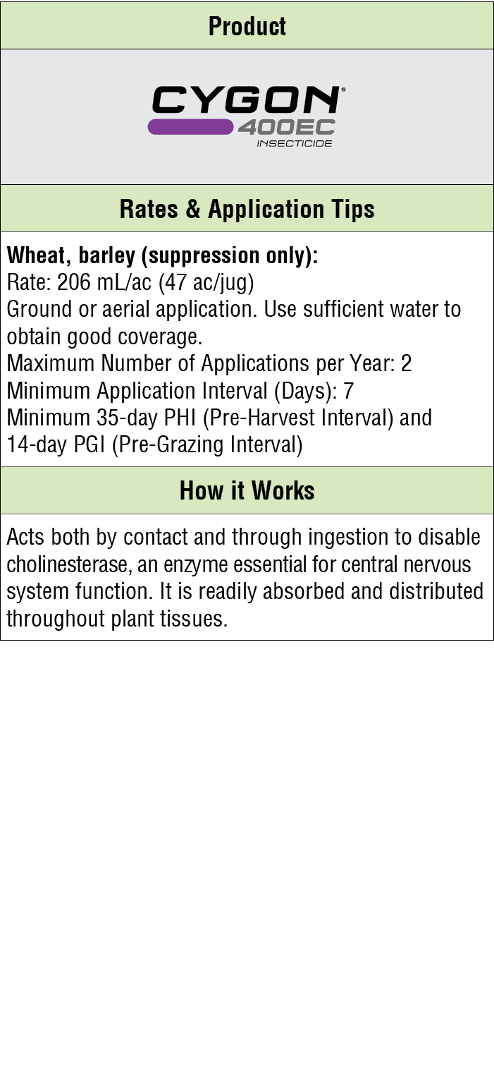 Product,￼,Rates & Application Tips,Wheat, barley (suppression only): Rate: 206 mL/ac (47 ac/jug) Ground or aerial app...